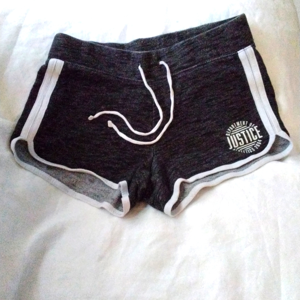 Justice Active girls drawstring shorts, dark gray with white, size 10